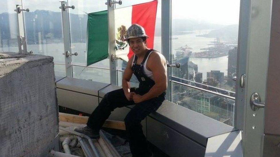 A Mexican construction worker has displayed the Mexican flag at the top of the Trump Tower