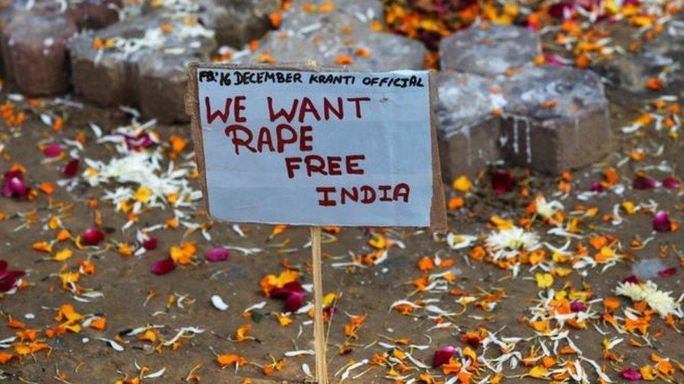 A placard demanding a 'rape free India'