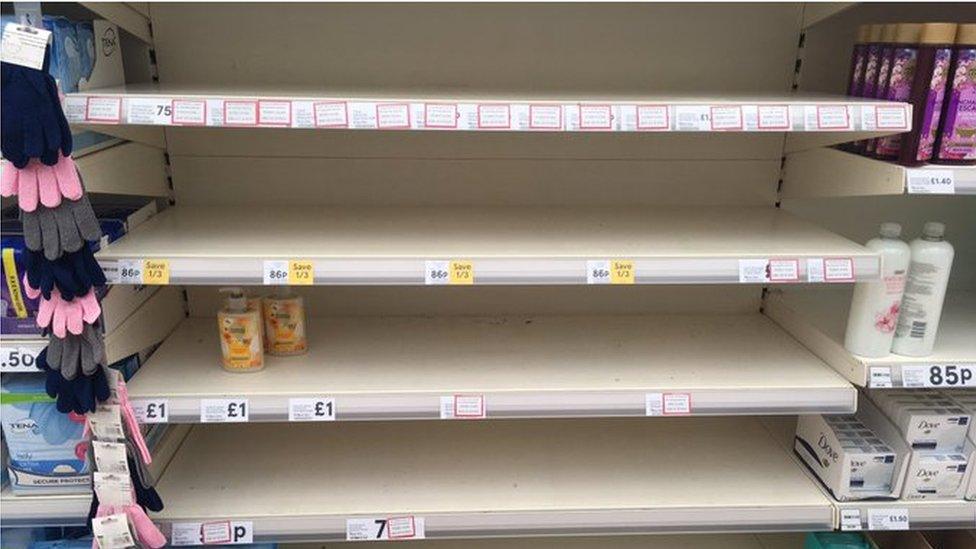 Empty supermarket shelves