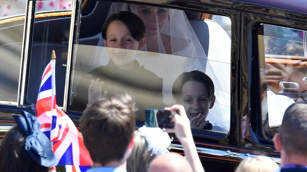 Pageboys John and Brian Mulroney accompany Meghan Markle in car