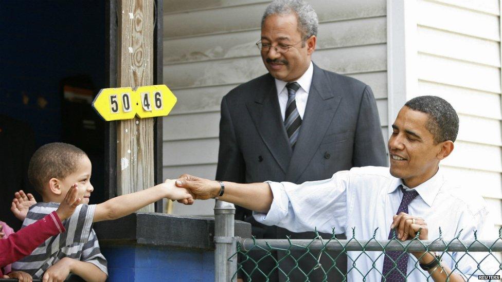 Barack Obama campaigning in Philadelphia, Pennsylvania, with Chaka Fattah in the run-up to the 2008 presidential election - 22 April 2008