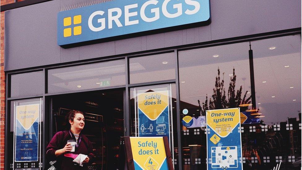 Greggs with customer