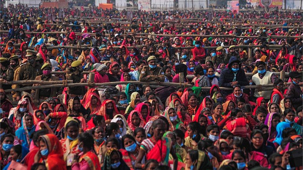 Women at an election rally in Uttar Pradesh