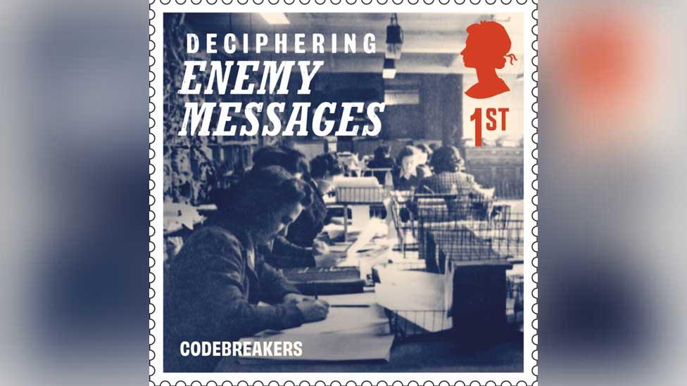 Royal Mail stamp depicting female codebreakers at Bletchley Park