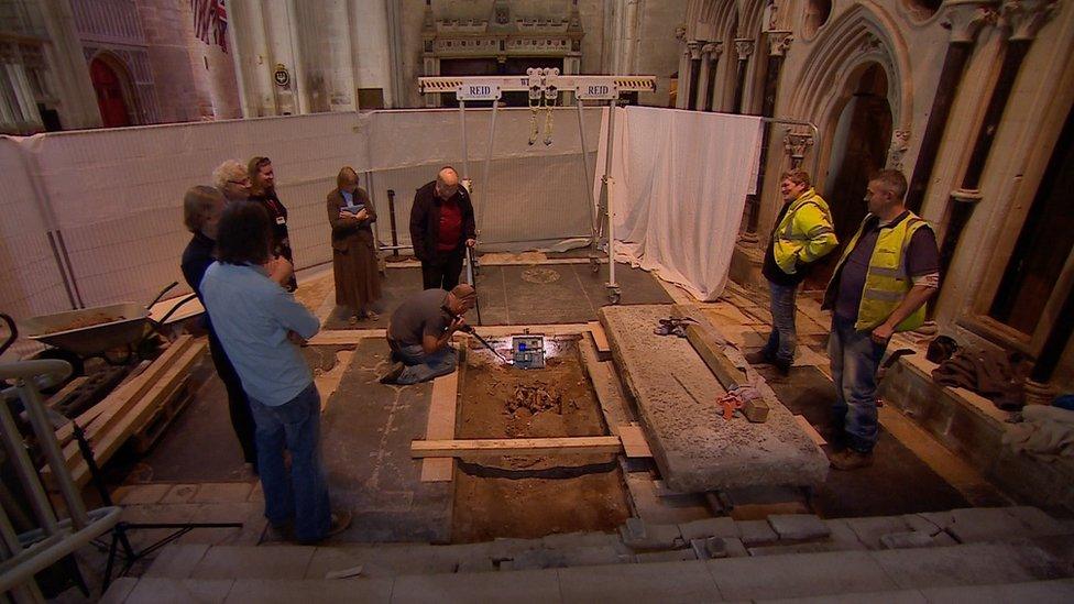 Archaeological dig inside Gloucester Cathedral