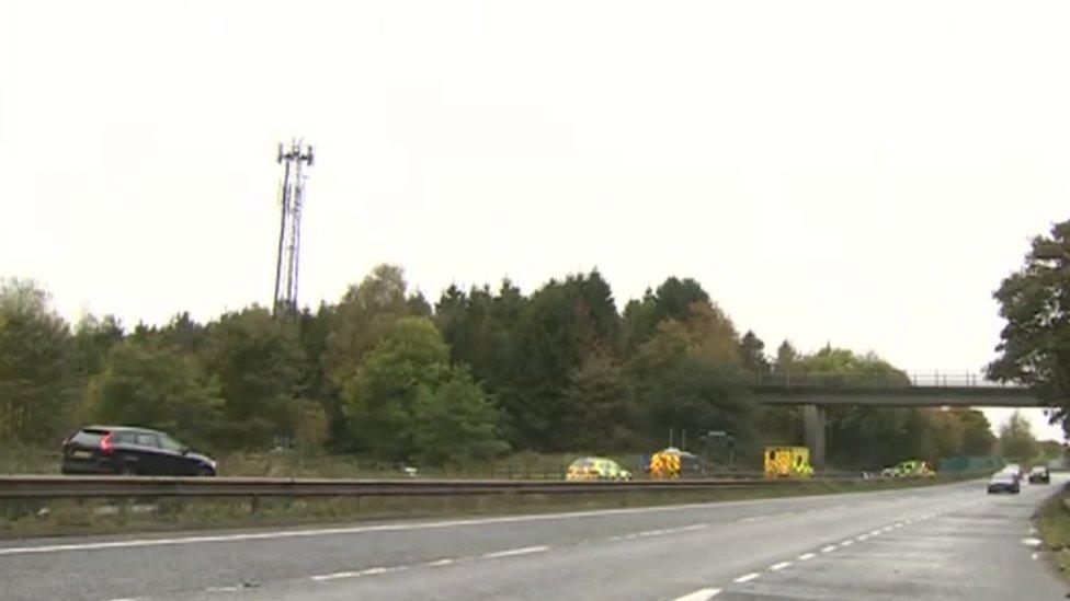 A14 crash scene near Rougham