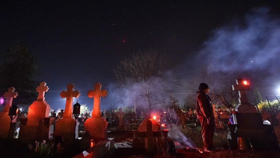 Palm Sunday celebrations in the village of Herasti, south of Bucharest, on 11 April 2020