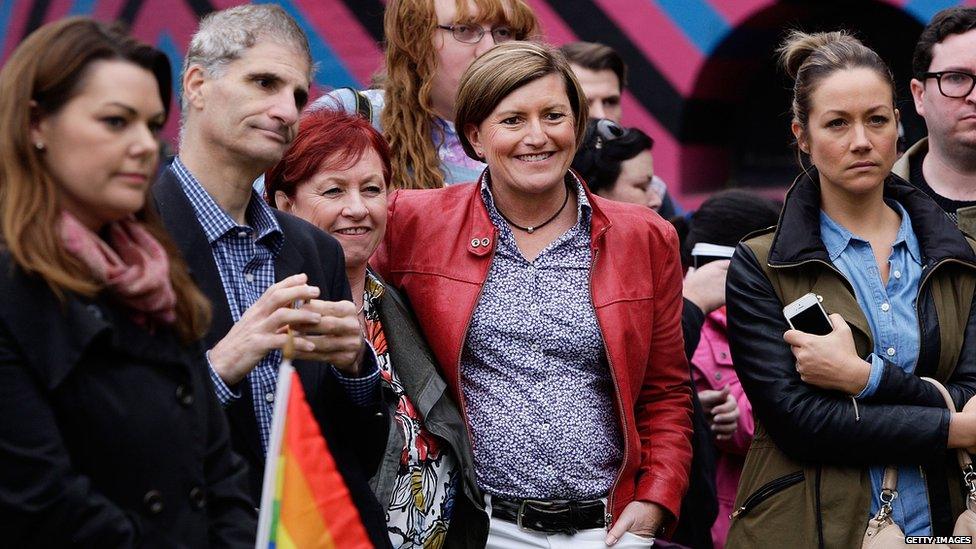 hristine Forster (R) and her partner Virginia Edwards attend a rally at Taylor Square in support of marriage equality on 31 May 2015 in Sydney, Australia.