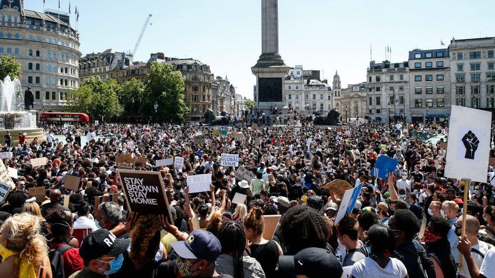 Black Lives Matter protesters in Trafalgar Square