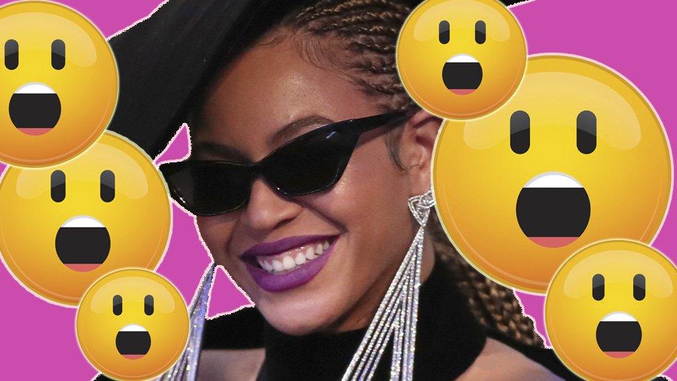 Beyonce surrounded by surprised emojis