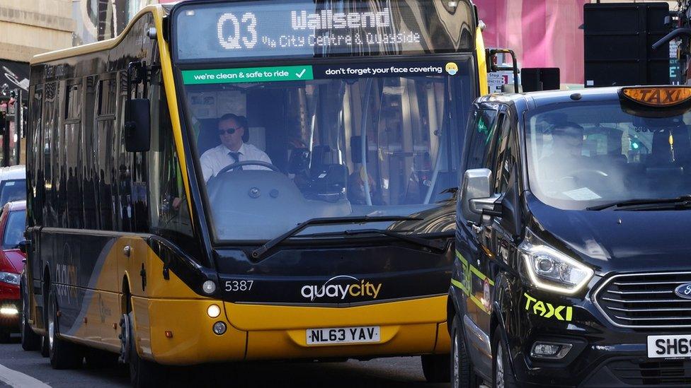 A Go North East Q3 bus in Newcastle city centre