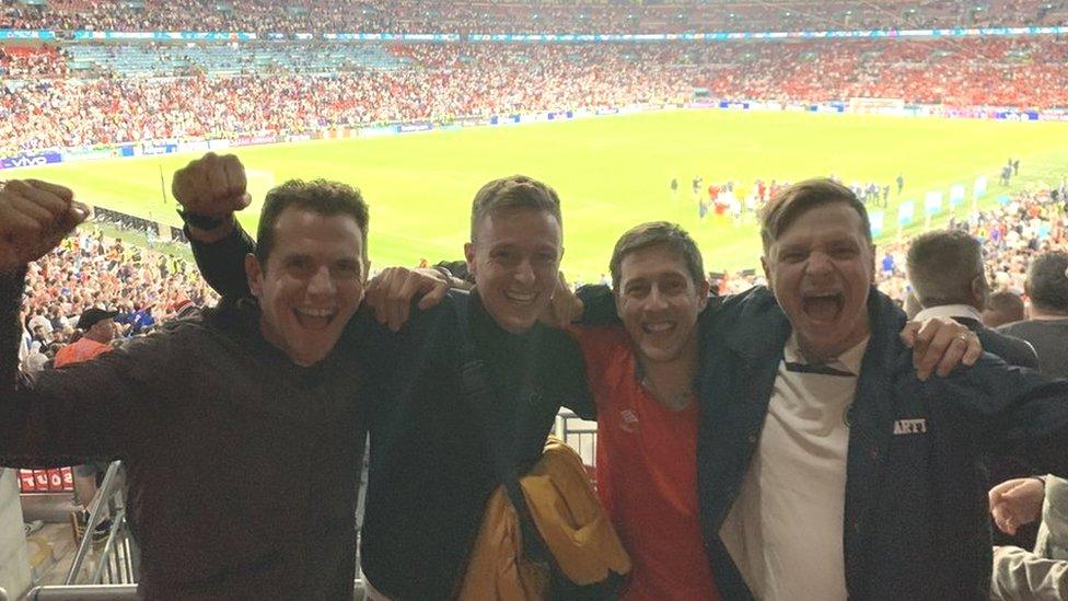 England fans Andy Prior, Joel Wille, Gavin Caney and Steve Girdlestone (left to right)