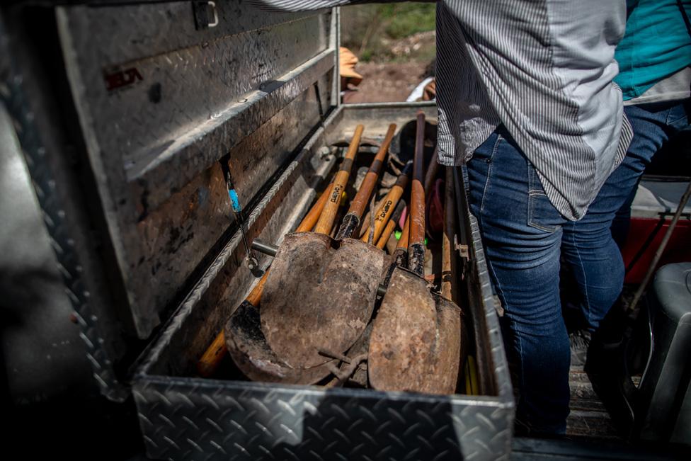 Shovels used by the woman in their searches