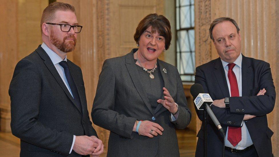 Arlene Foster and DUP colleagues Simon Hamilton and Nigel Dodds