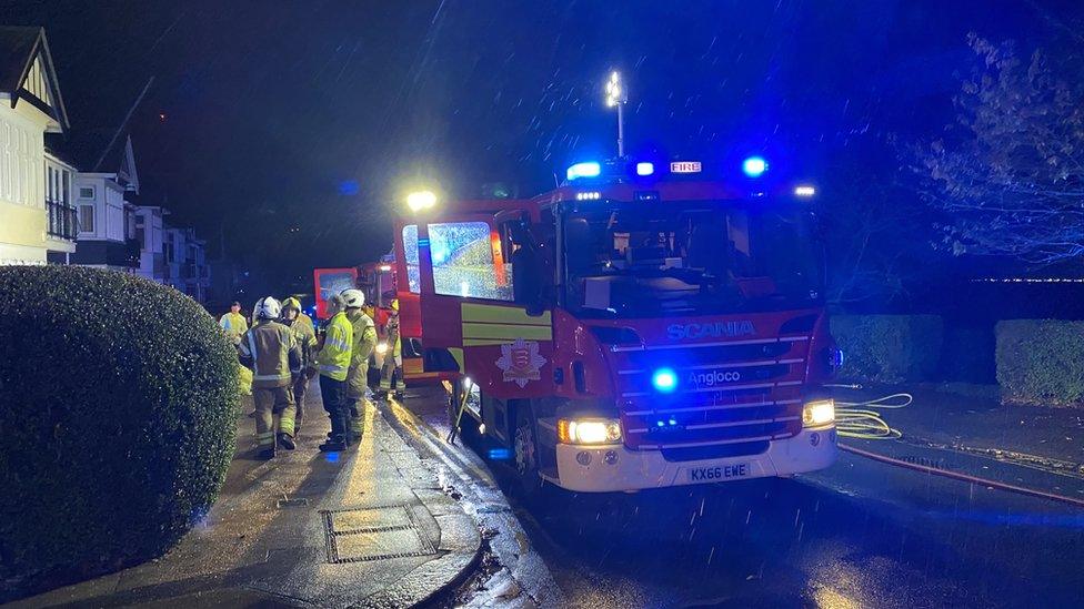 Fire engines outside a house in Leigh-on-Sea