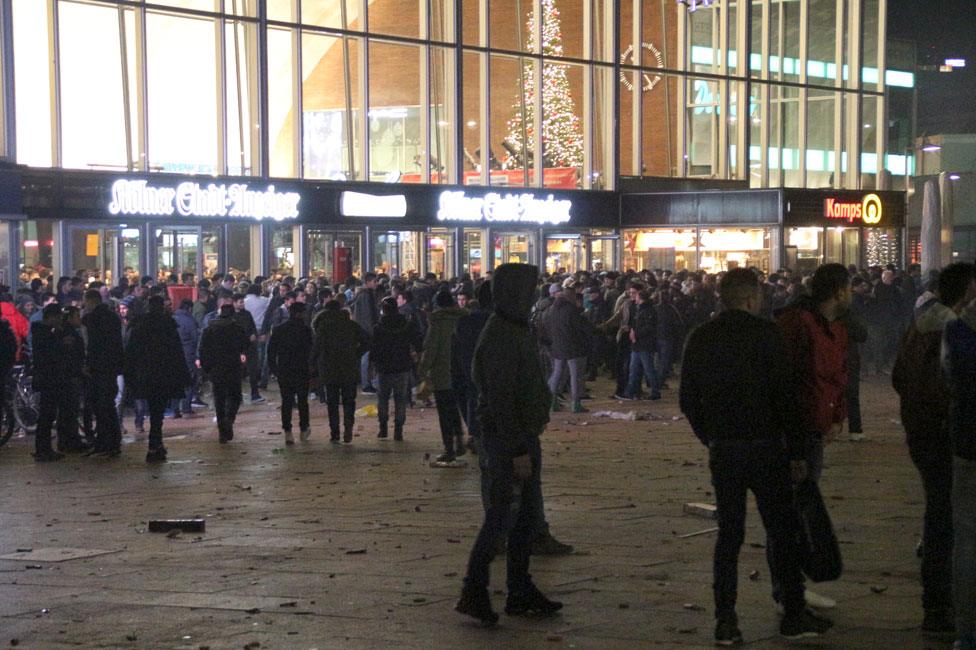 Crowd outside the station on New Year's Eve