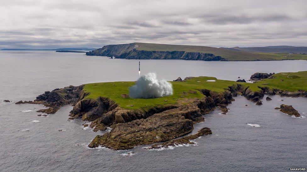 Artist's impression of rocket blasting from shetland