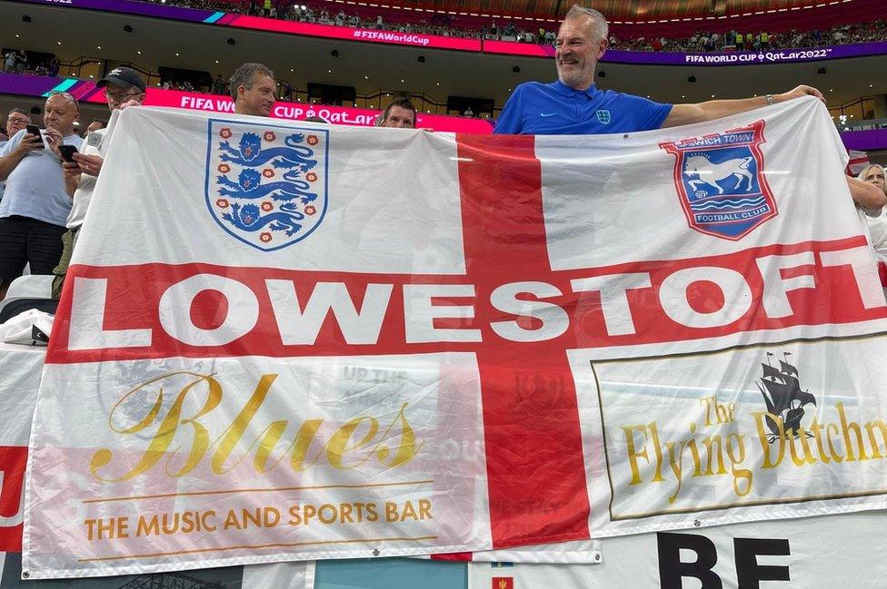 Lowestoft flag at the at Al Bayt stadium in Qatar