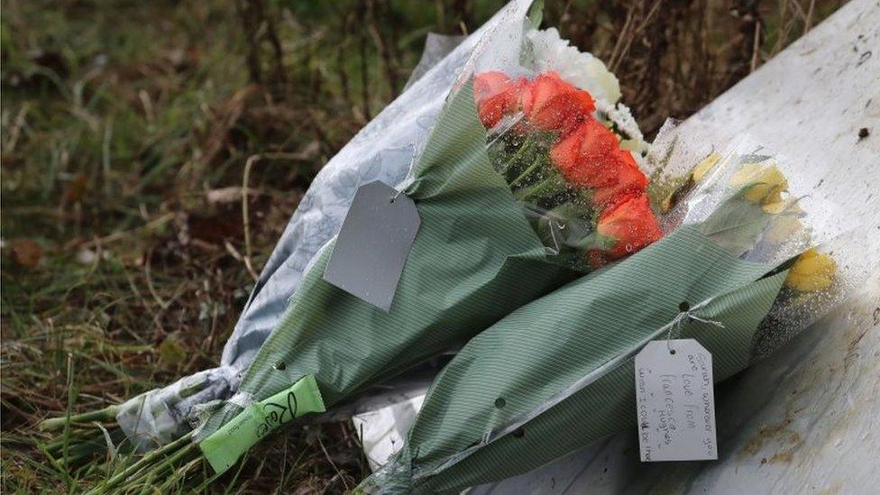 Flowers from members of the public left near Great Chart Golf and Leisure near Ashford in Kent