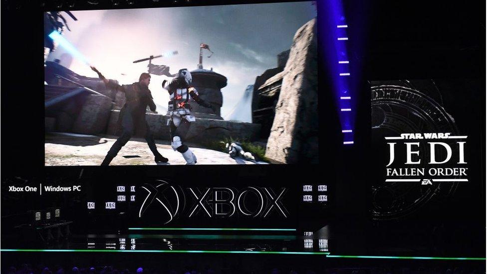 The new video game "Star Wars: Jedi Fallen Order" is promoted at the Microsoft Xbox press event.