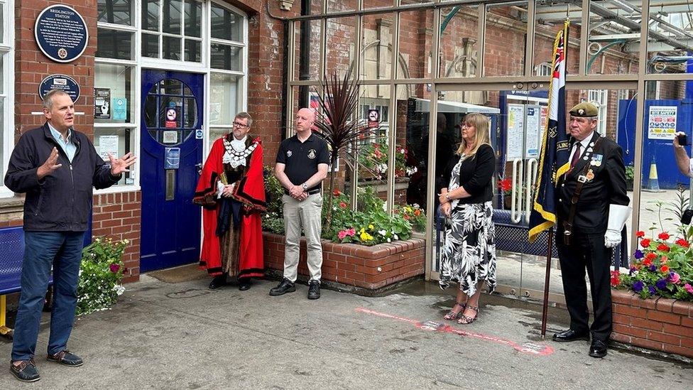 Picture shows the blue plaque