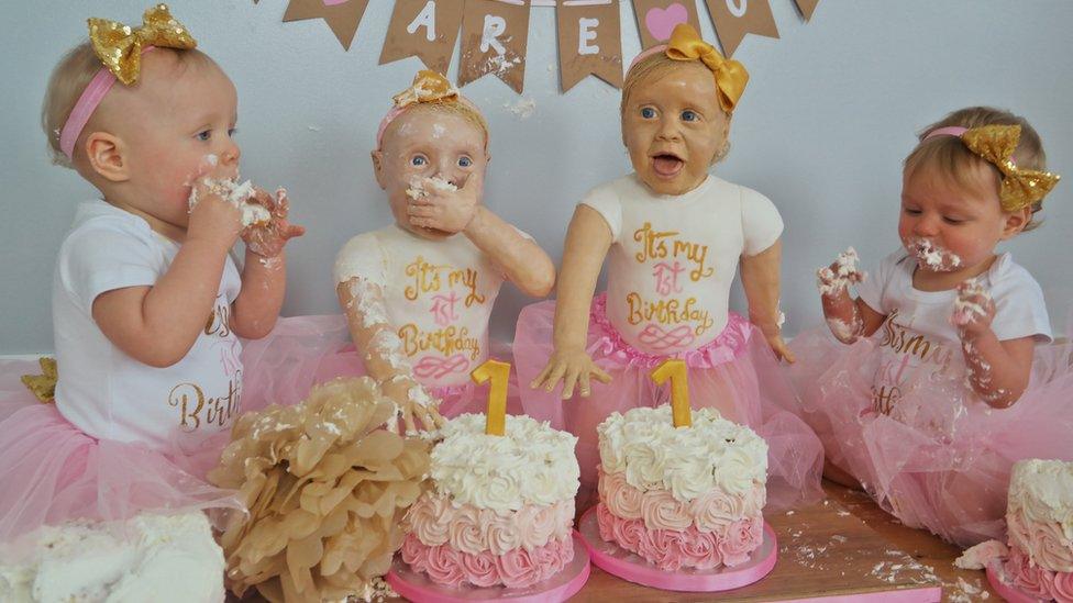 Lily and Lyla Mason celebrating their first birthday