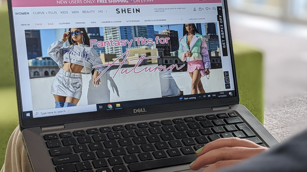 Woman browsing Shein's website on a laptop