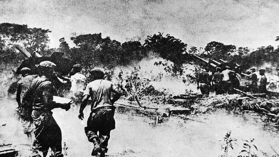 Castro's soldiers at Playa de Giron, Cuba