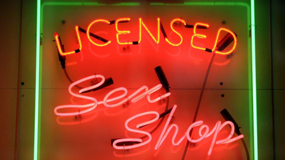 A picture of neon sex shop sign