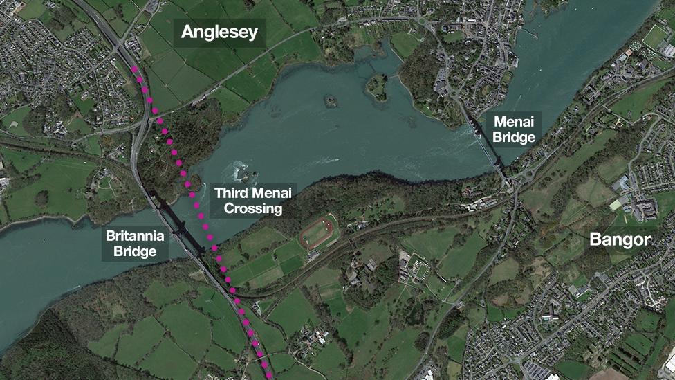 Graphic showing where the third Menai crossing will go