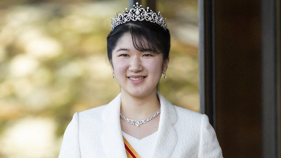 Japan's Princess Aiko, daughter of Emperor Naruhito and Empress Masako, greets members of the media on the occasion of her coming-of-age