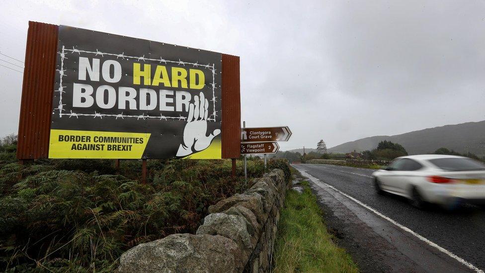 A sign near the Irish border that reads: No hard border - Border Communities Against Brexit