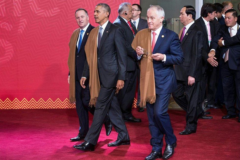 New Zealand PM John Key, US President Barack Obama and Australian PM Malcolm Turnbull