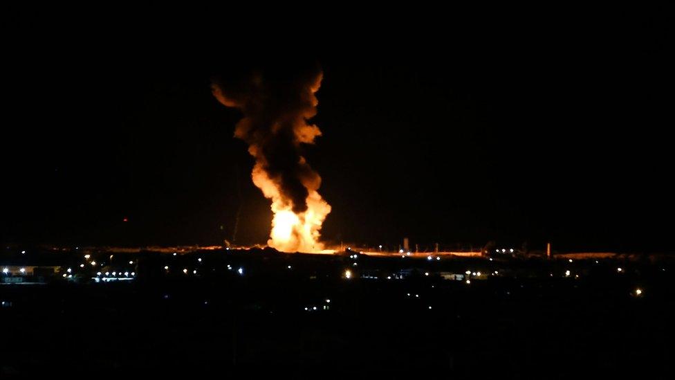 A ball of fire is seen in the southern Gaza Strip after an Israeli air strike (6 February 2020)