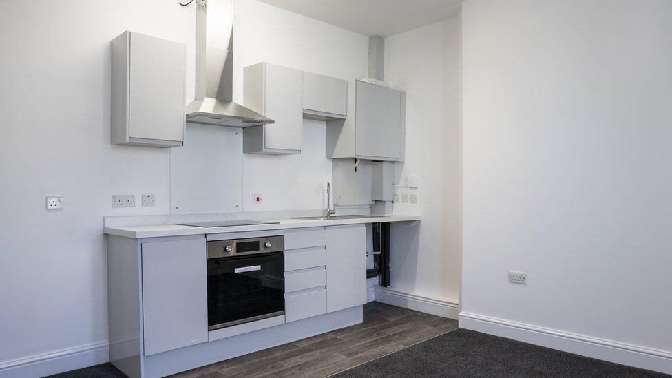 Kitchen area of one of the Station House flats, Shildon