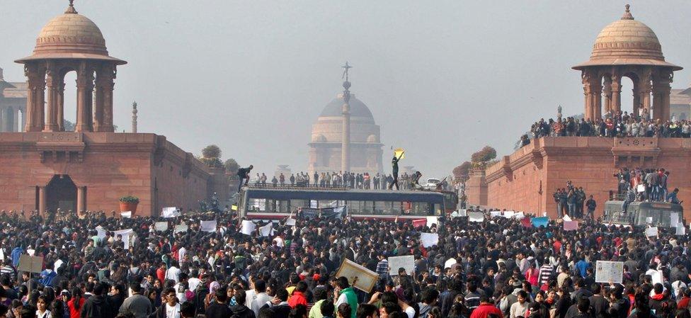 Protesters outside Delhi's parliament in December 2012