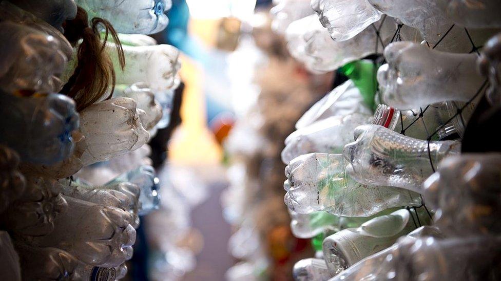 A representation of plastics pollution of rivers and oceans that affect the planet in the Ocean Pavilion on the sidelines of the UN COP20 and CMP10 conferences in Lima, on December 3, 2014