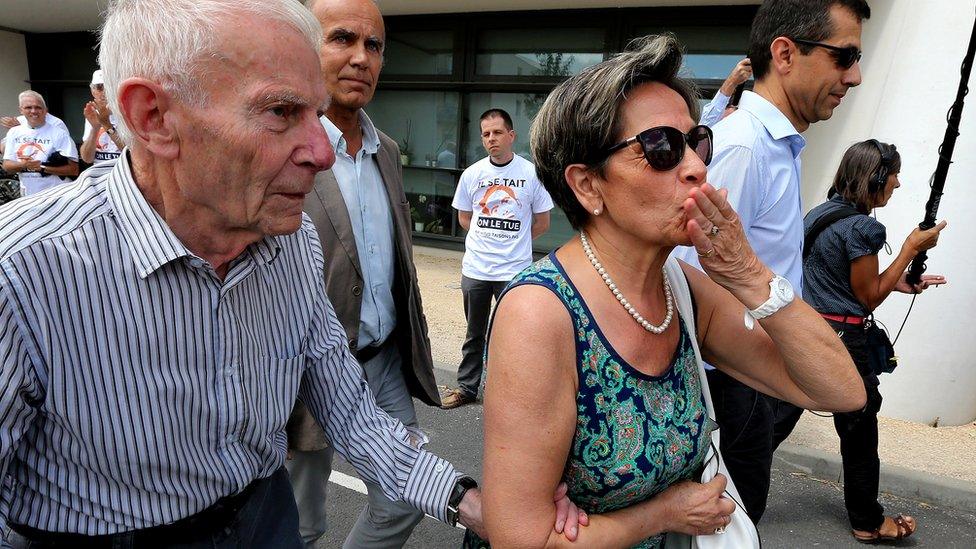 Pierre (left) and Viviane Lambert, the parents of Vincent Lambert, campaigning for their son to be kept alive, 23 July 2015