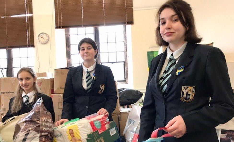 Maria 14 in the foreground, with fellow Ukrainians Diana,14 and Ahafiia, 12