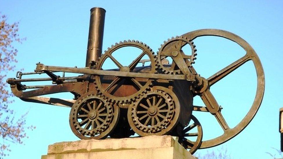 A statue of the Penydarren Loco