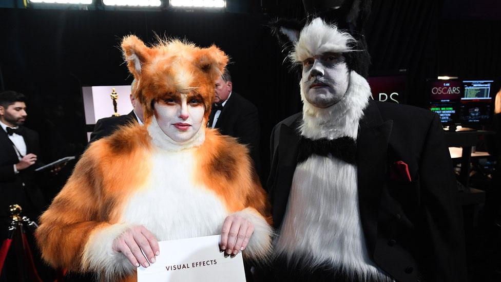 Rebel Wilson and James Corden backstage at the Oscats