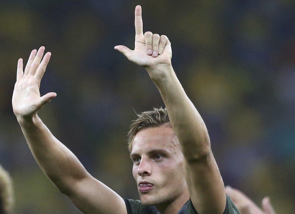 Robert Bauer (GER) of Germany reacts at the end of the gold medal match.