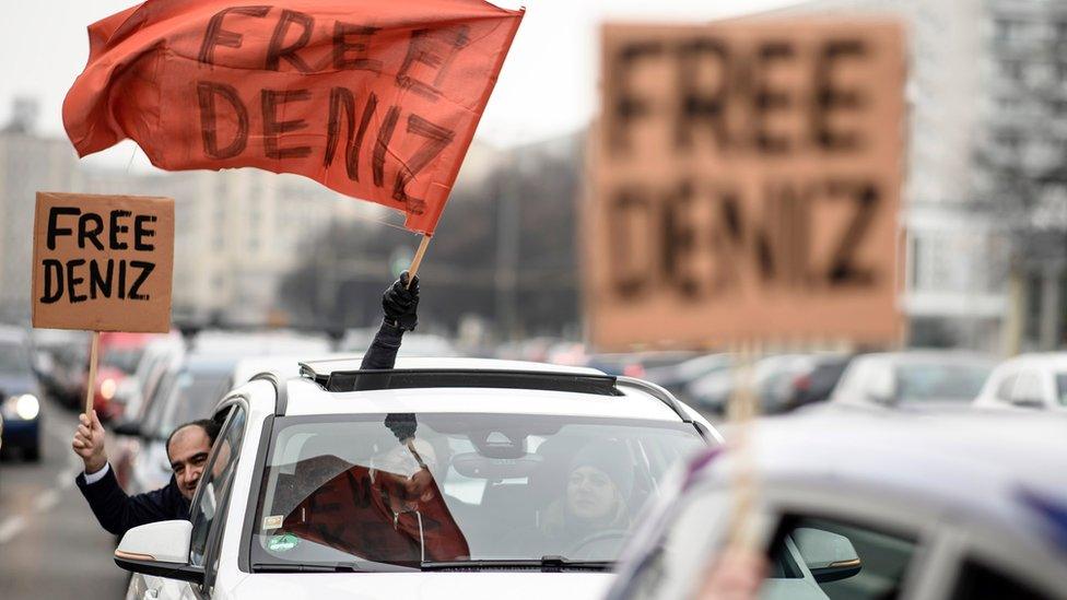 There have been demonstrations in Germany calling for Mr Yucel to be freed