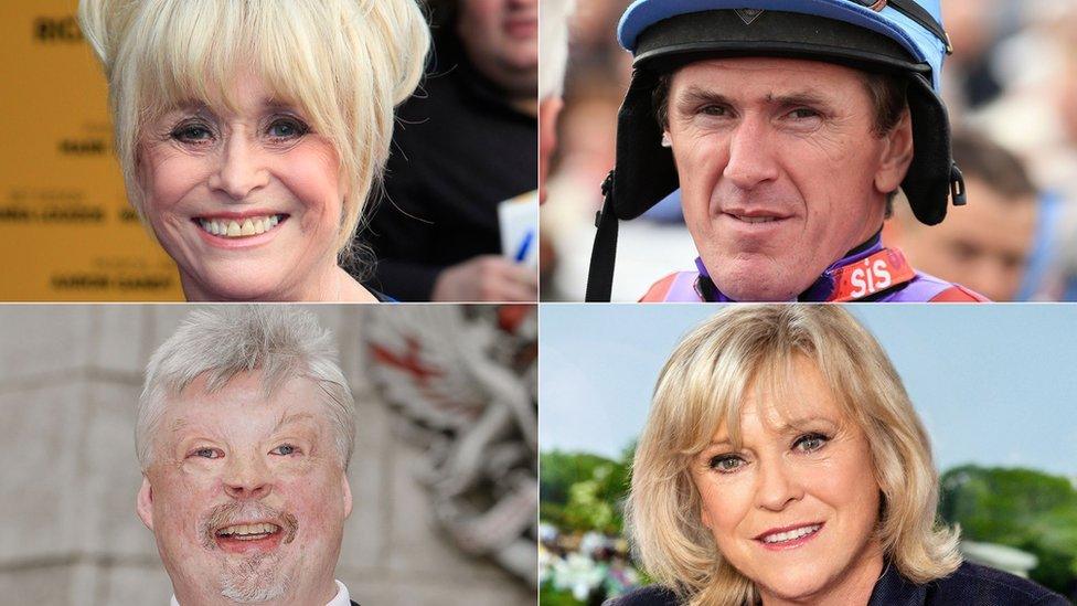 From top left: Barbara Windsor, AP McCoy, Sue Barker, Simon Weston