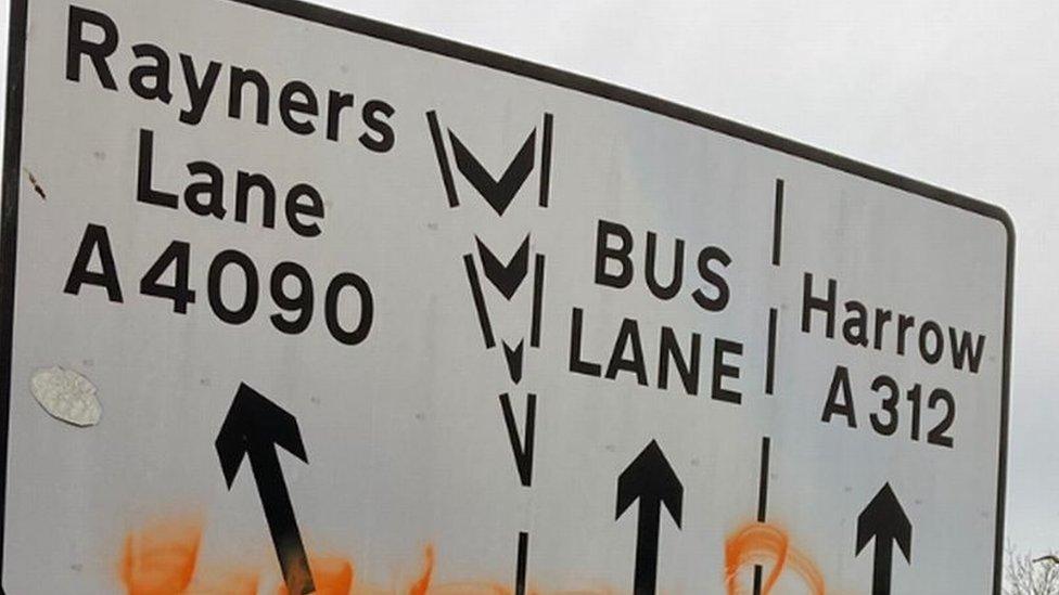 Bus sign in Harrow