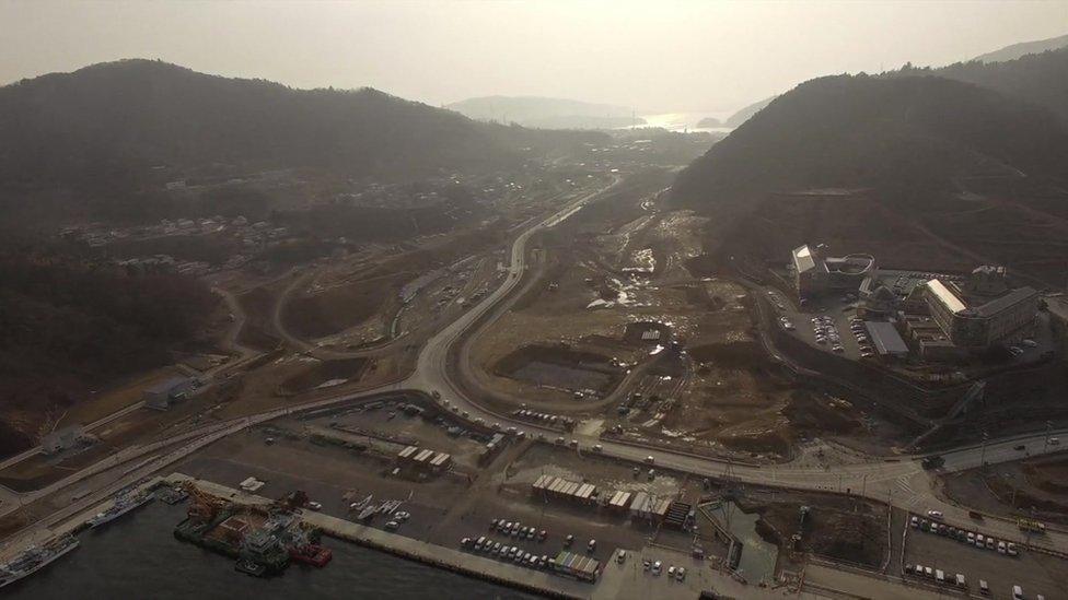 Aerial footage of Onagawa