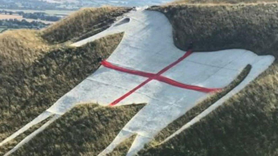 Westbury White Horse turned into England flag