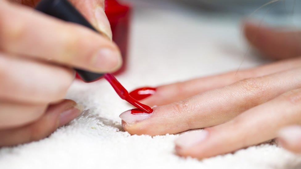 Picture displays steps taken while doing Gel or Acrylic Nails.