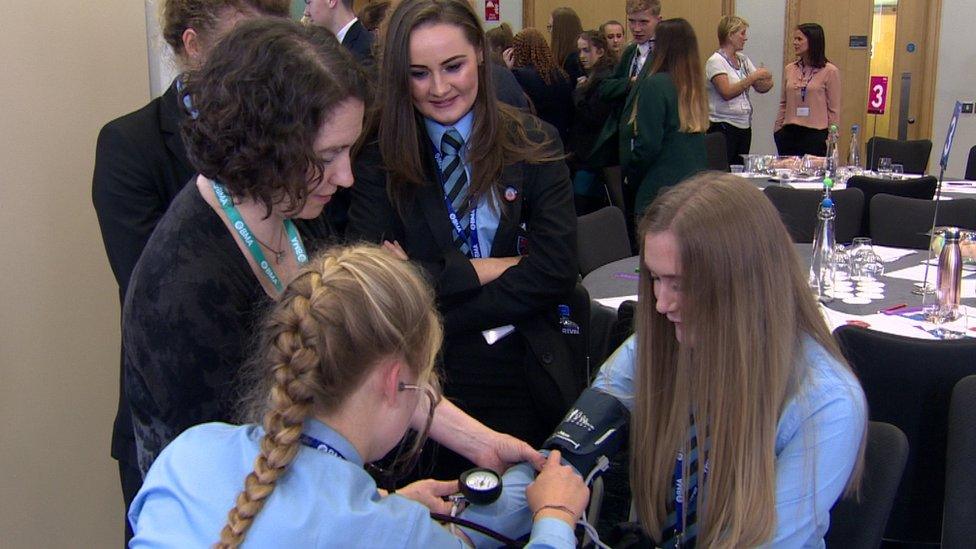 Pupils took part in medical demonstrations such as measuring blood pressure