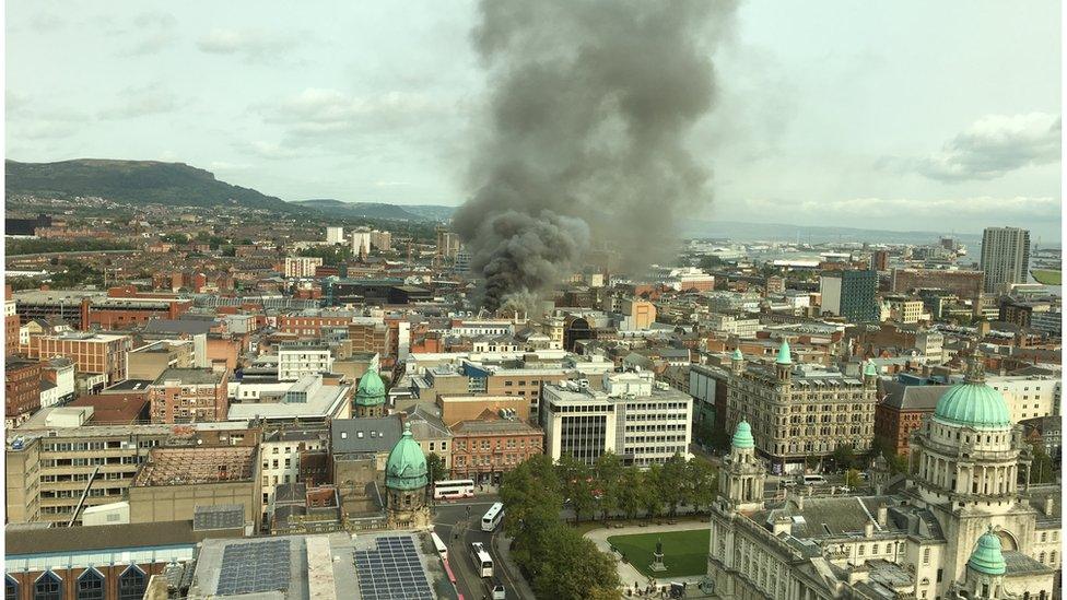 Smoke from the fire seen over Belfast city centre